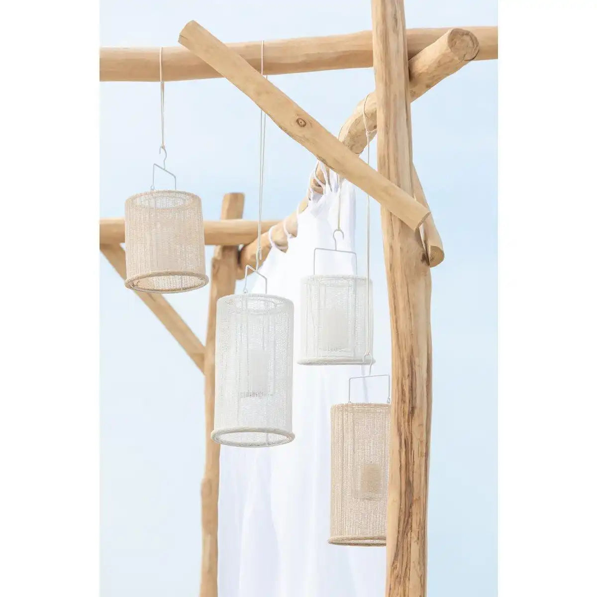 J-Line Hängelaterne Zylinder – Metall/Polyester – Weiß – groß - HomeDesign Knaus