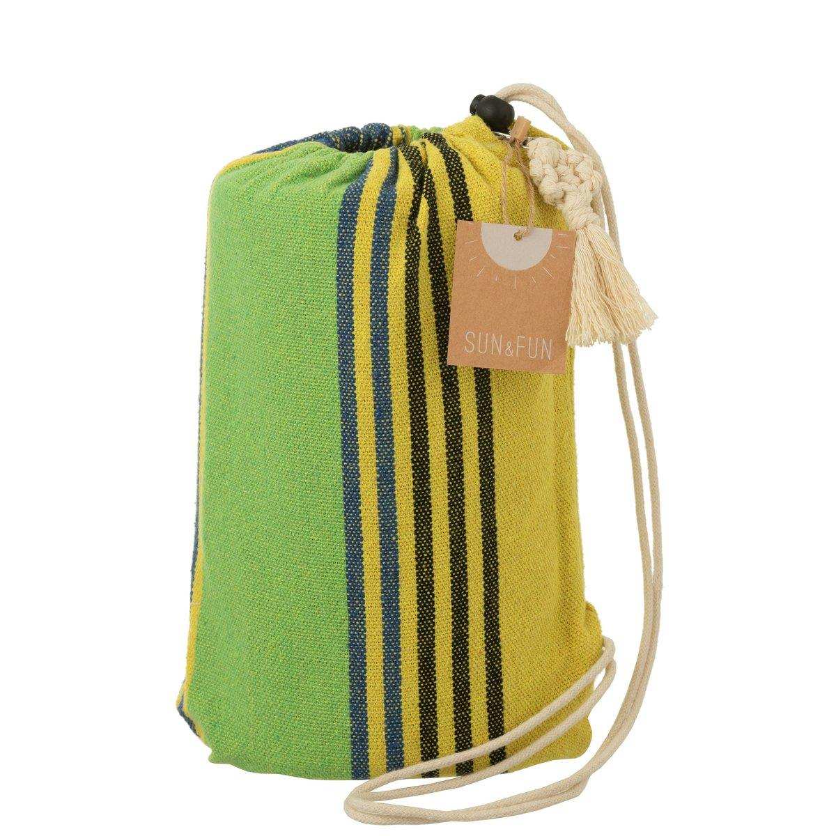 J-Line Hängematte Streifen Baumwolle/Polyester Grün/Gelb/Blau - HomeDesign Knaus