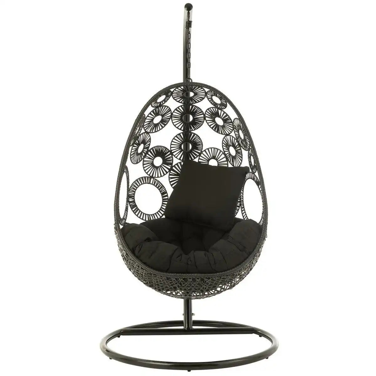 J-Line Hängesessel + Kissen Bula Metall/Rohrgeflecht Schwarz - HomeDesign Knaus