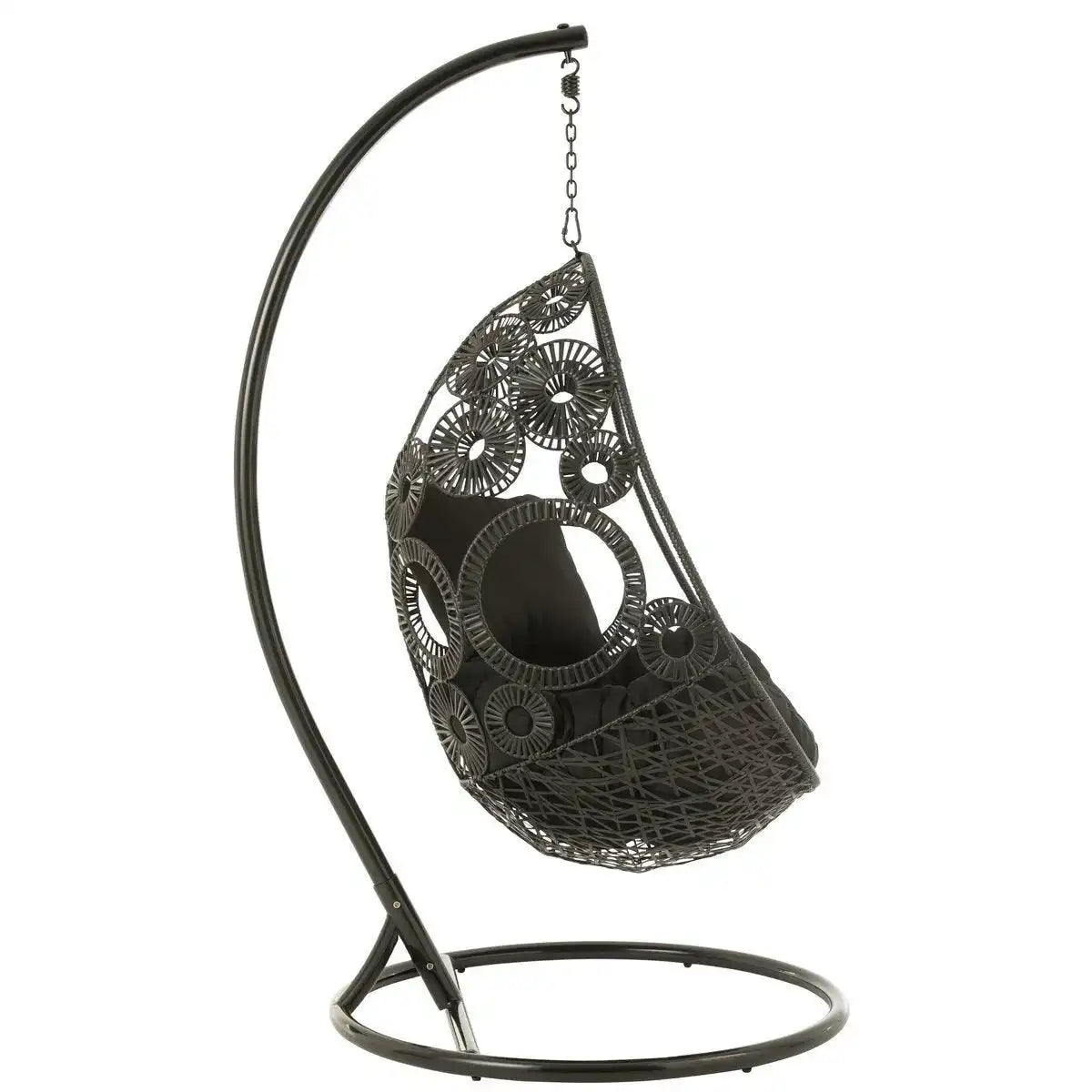 J-Line Hängesessel + Kissen Bula Metall/Rohrgeflecht Schwarz - HomeDesign Knaus