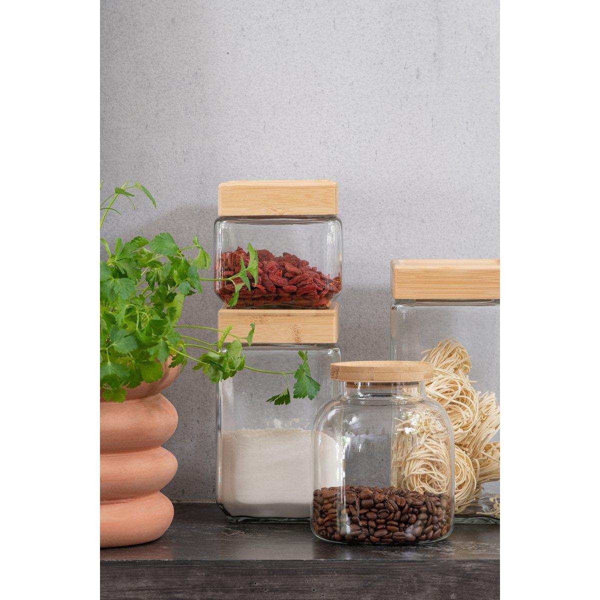 J-Line Jar In Glass Tom Glas/Bambus Transparent/Natur Klein - HomeDesign Knaus