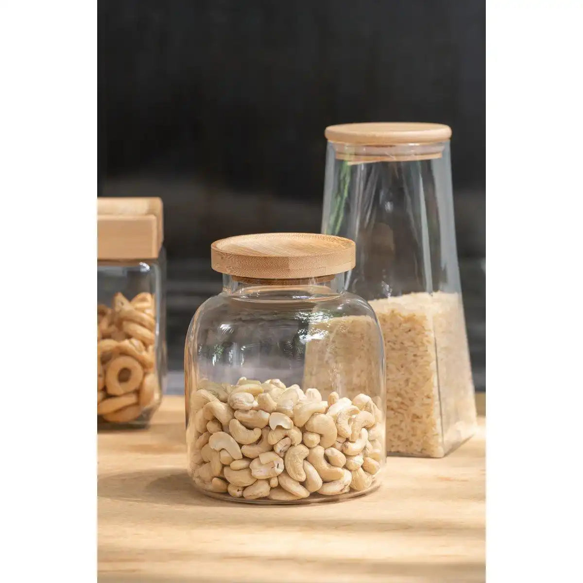 J-Line Jar In Glass Tom Glas/Bambus Transparent/Natur Klein - HomeDesign Knaus
