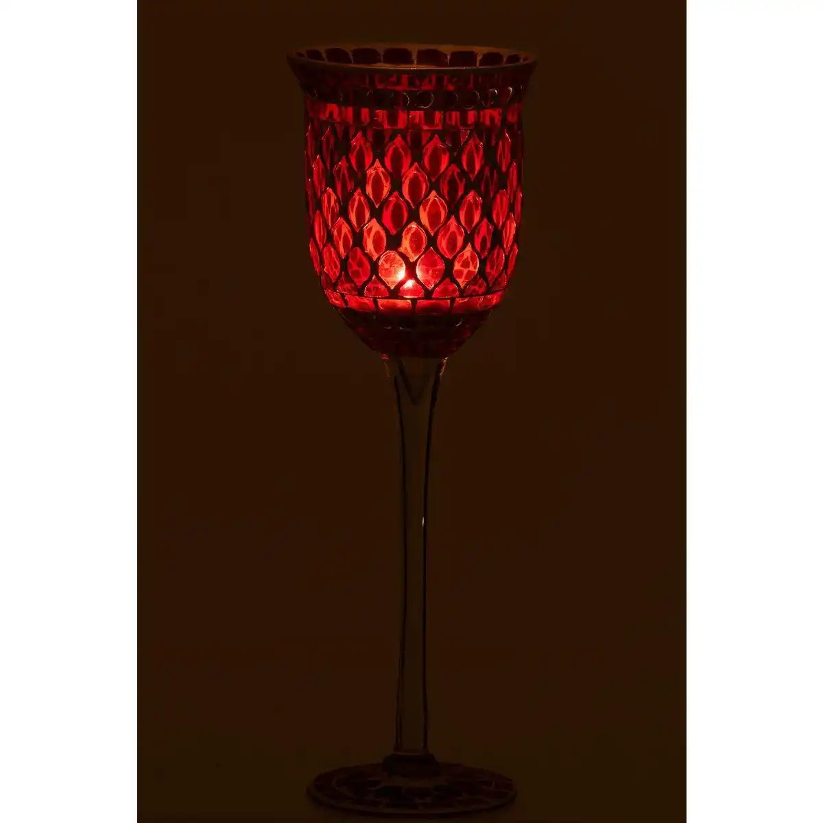 J-Line Kerzenhalter auf Fuß, Mosaikglas, Rot/Weiß, groß - HomeDesign Knaus