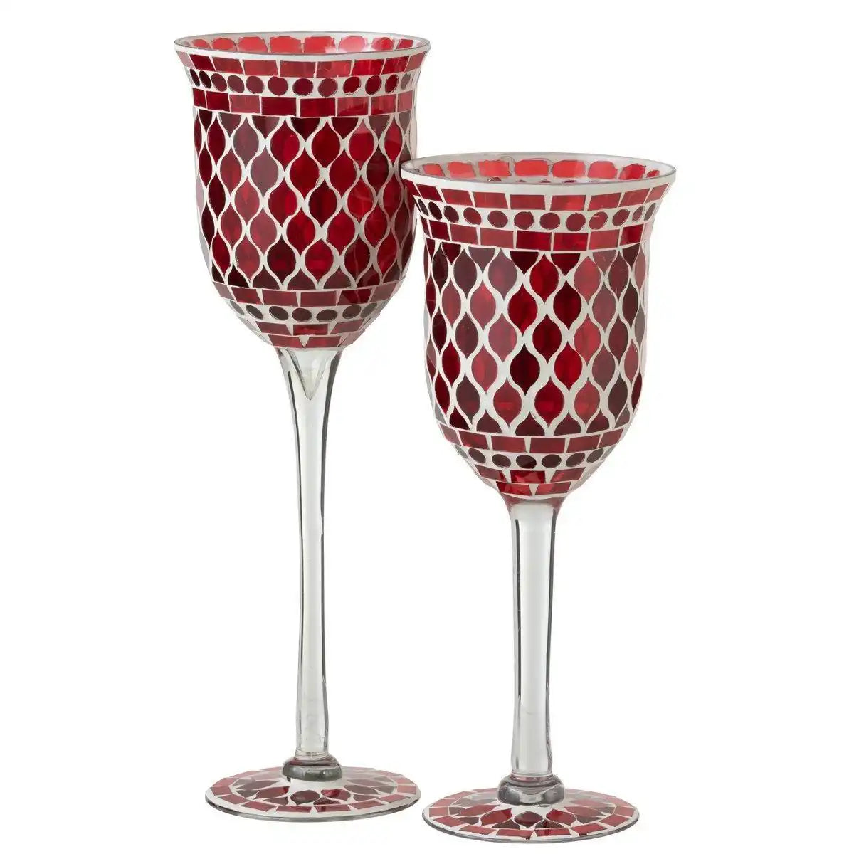 J-Line Kerzenhalter auf Fuß, Mosaikglas, Rot/Weiß, groß - HomeDesign Knaus