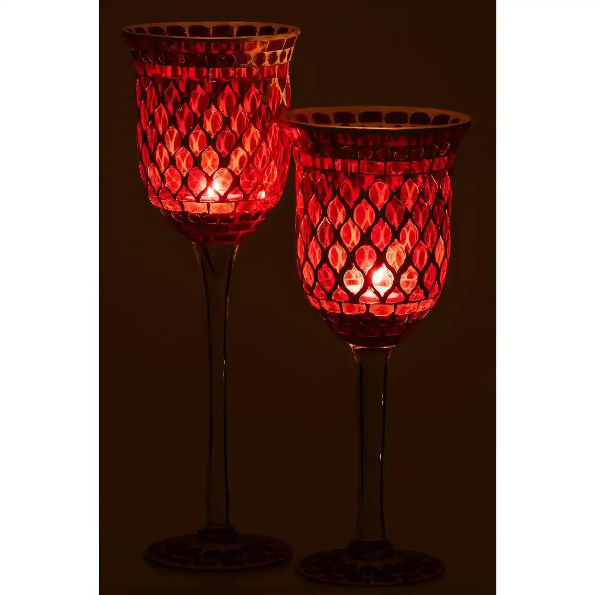 J-Line Kerzenhalter auf Fuß, Mosaikglas, Rot/Weiß, groß - HomeDesign Knaus