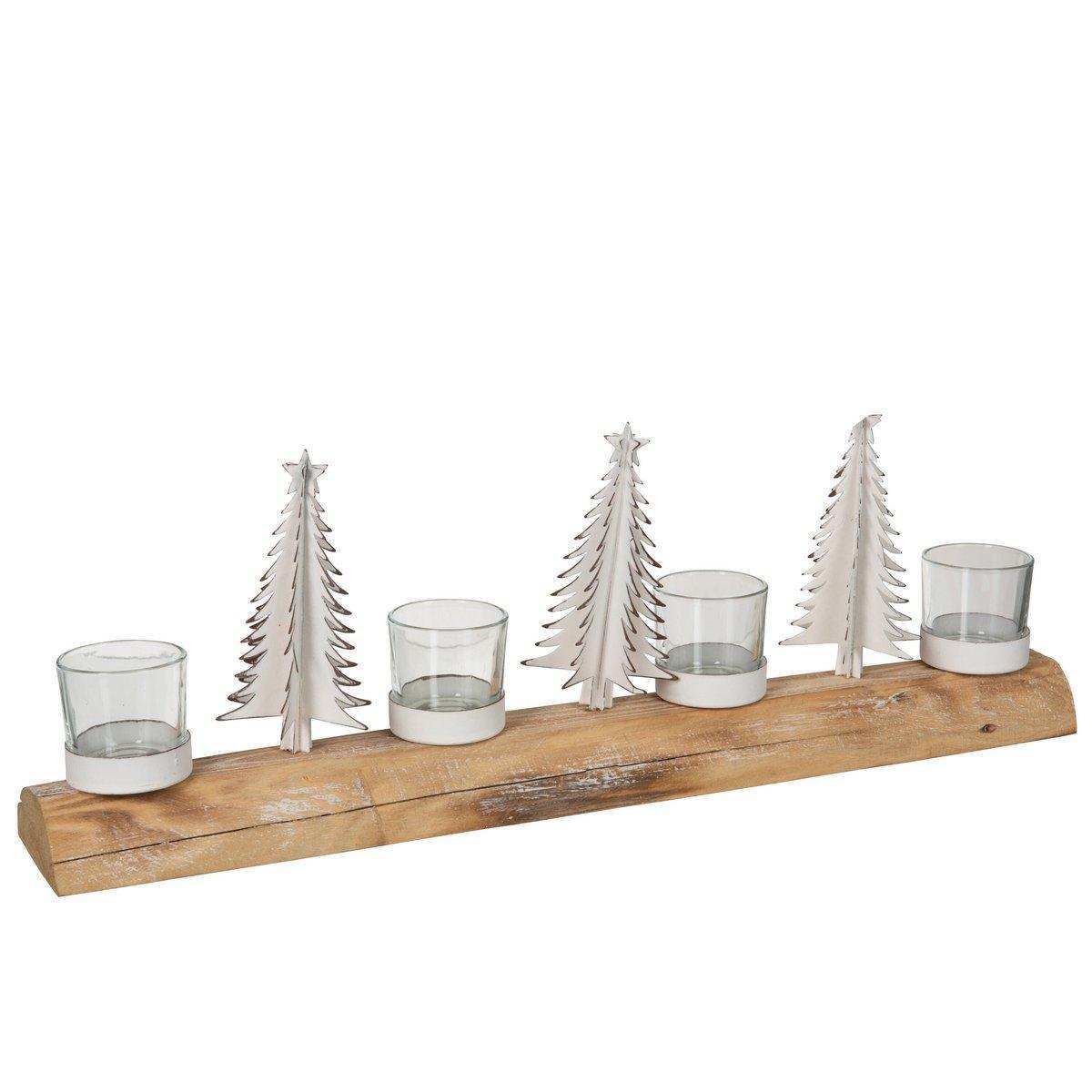 J-Line Kerzenhalter – Holz & Metall – Weiß – 48 cm - HomeDesign Knaus