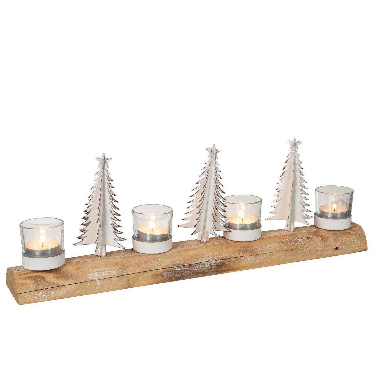 J-Line Kerzenhalter – Holz & Metall – Weiß – 48 cm - HomeDesign Knaus