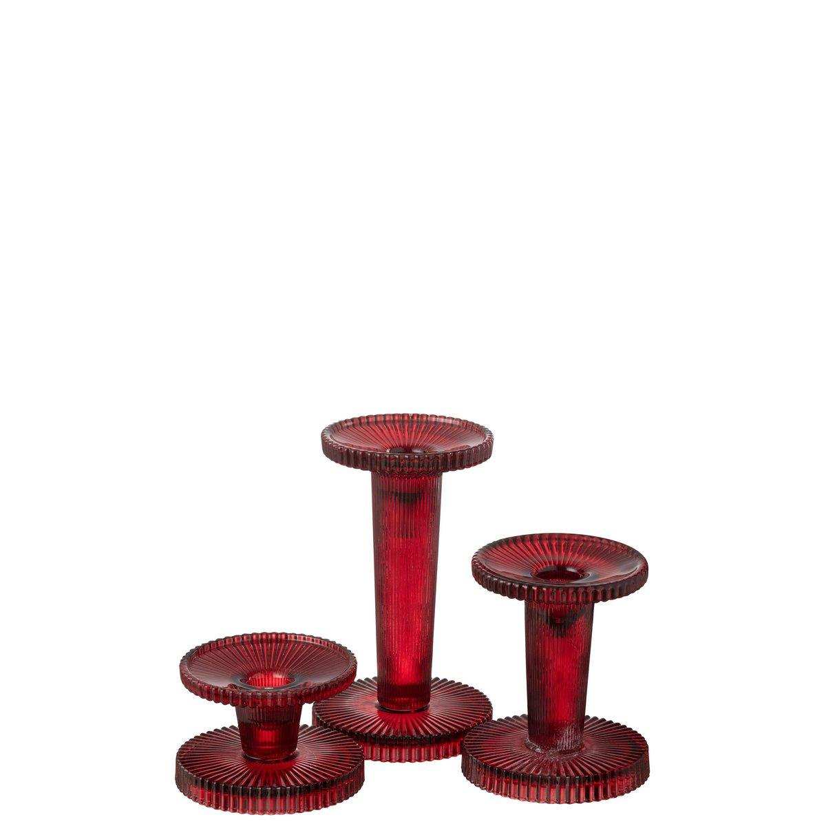 J-Line Kerzenhalter Nelly - Glas - Rot - 3 Stück - HomeDesign Knaus
