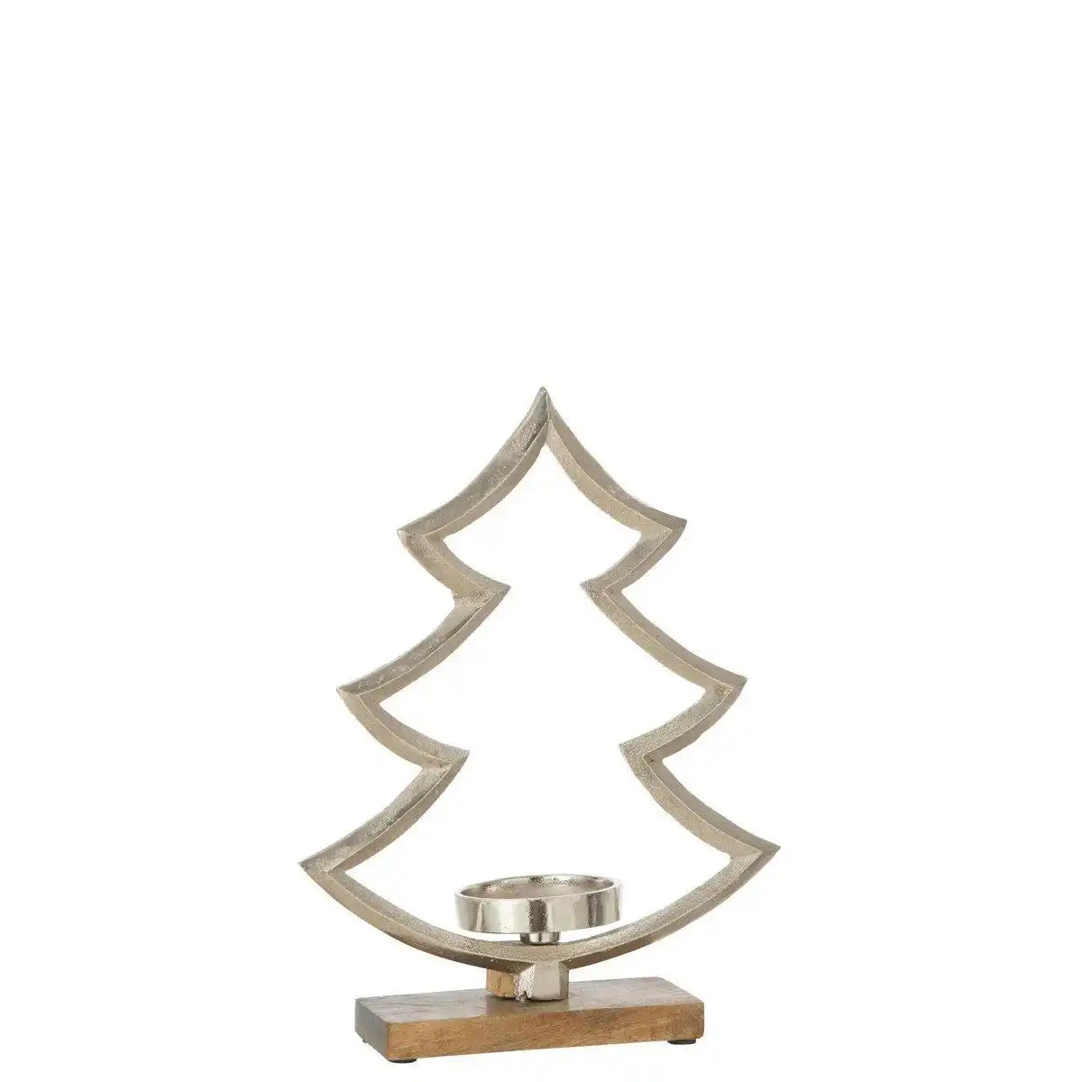 J-Line Kerzenhalter Tannenbaum auf Fuß Holz Aluminium Silber mittel - HomeDesign Knaus