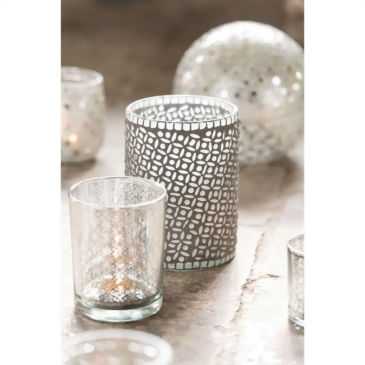 J-Line Kerzenhalter - Teelichthalter Oriental - Glas Silber - HomeDesign Knaus