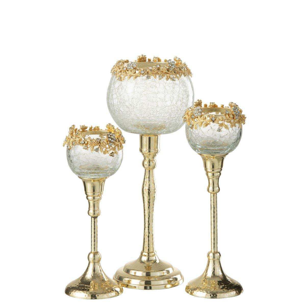 J-Line Kerzenhalter Viane – Metall/Glas – Gold/Transparent – groß - HomeDesign Knaus