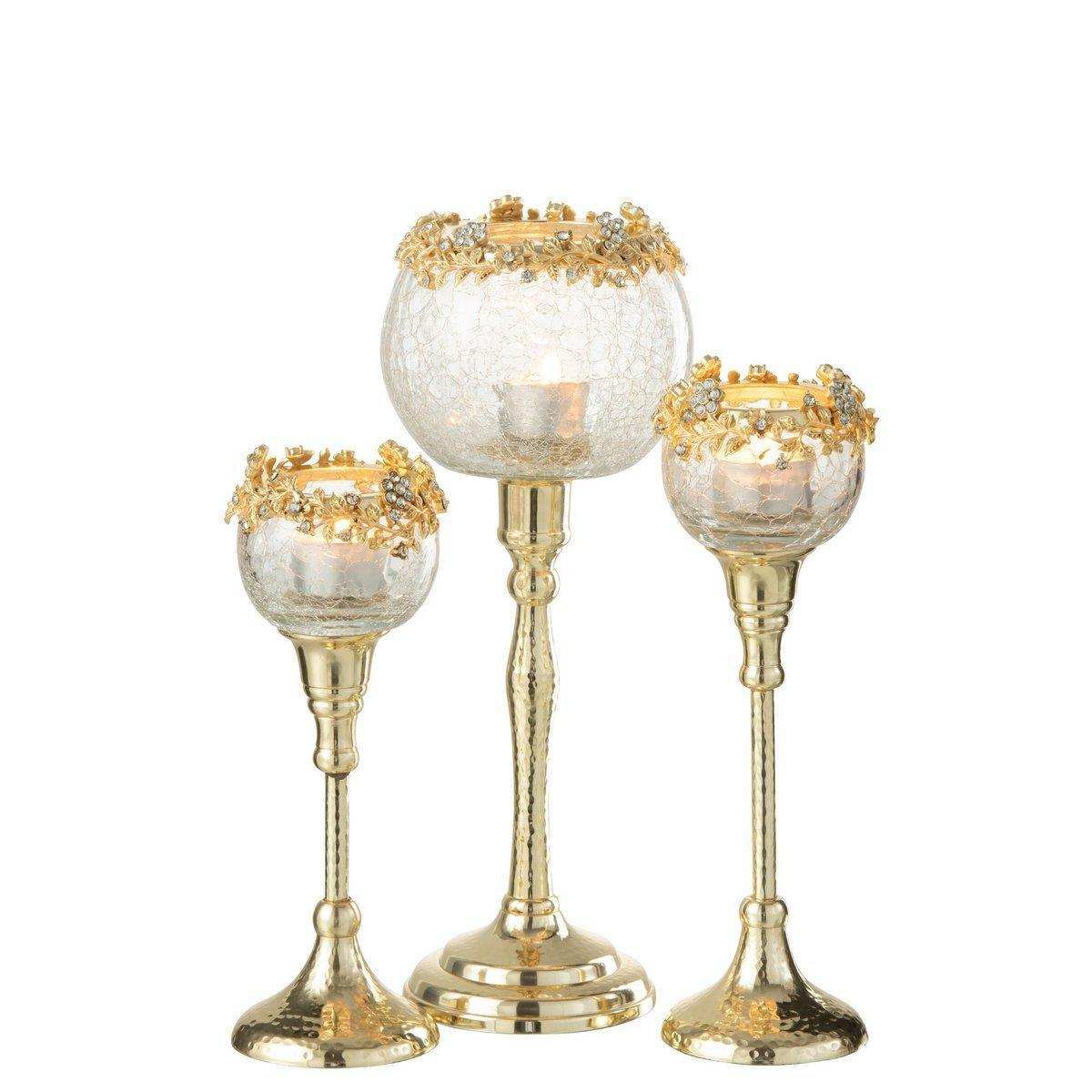 J-Line Kerzenhalter Viane – Metall/Glas – Gold/Transparent – groß - HomeDesign Knaus