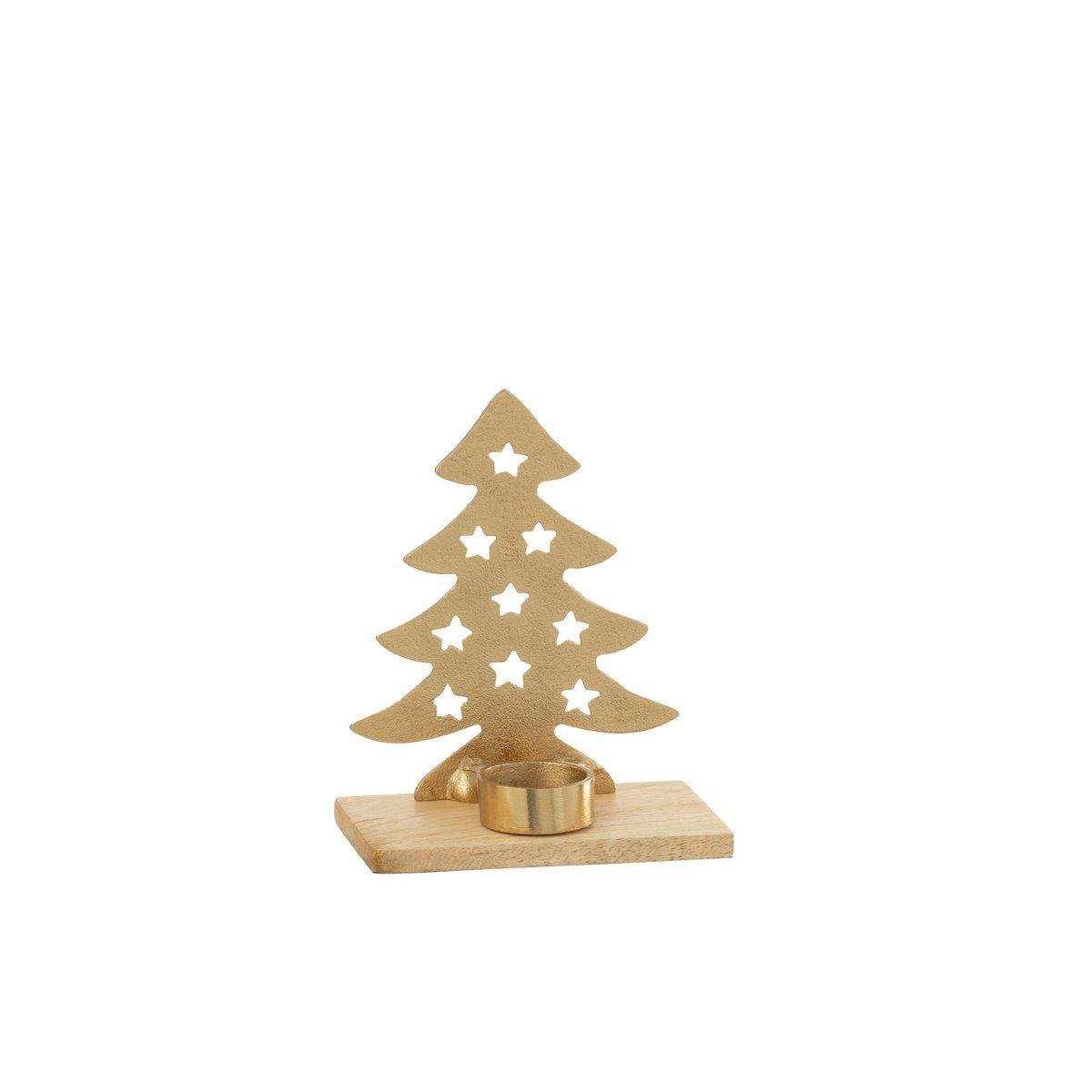J-Line Kerzenhalter Weihnachtsbaum – Aluminium/Holz – Gold – klein – - HomeDesign Knaus