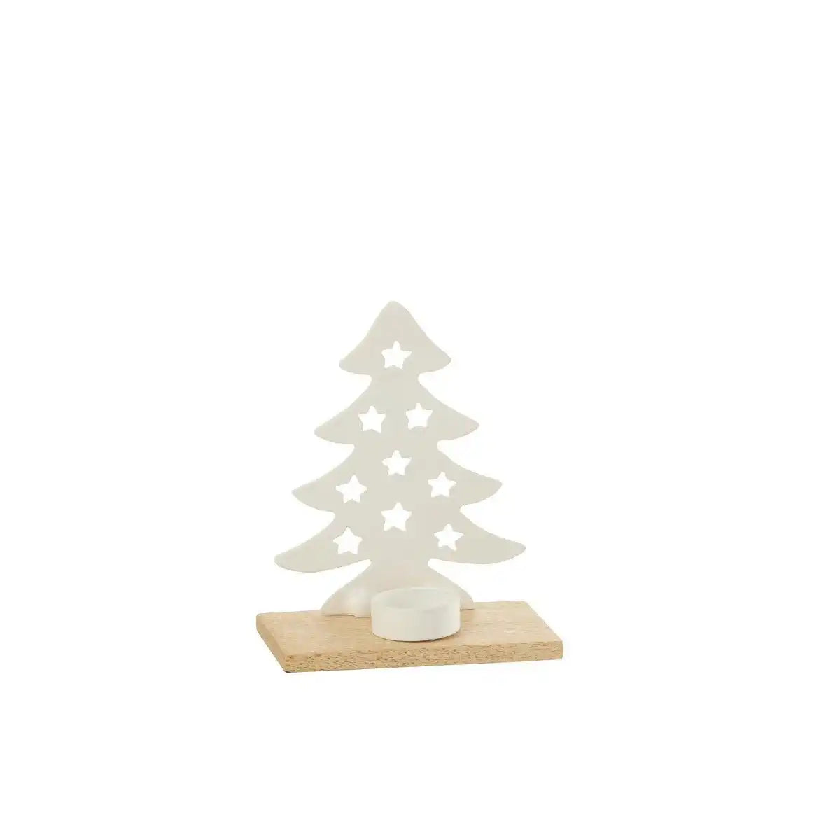 J-Line Kerzenhalter Weihnachtsbaum – Aluminium/Holz – Weiß – klein – - HomeDesign Knaus