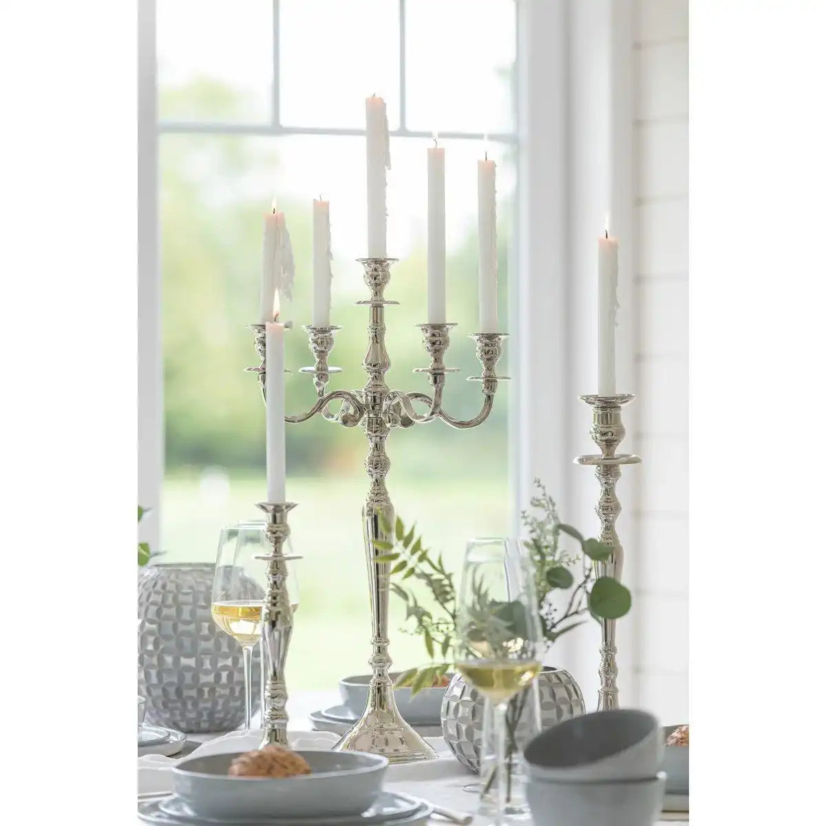 J-Line Kerzenständer 5-Arm Classic – Aluminium – Silber – groß - HomeDesign Knaus