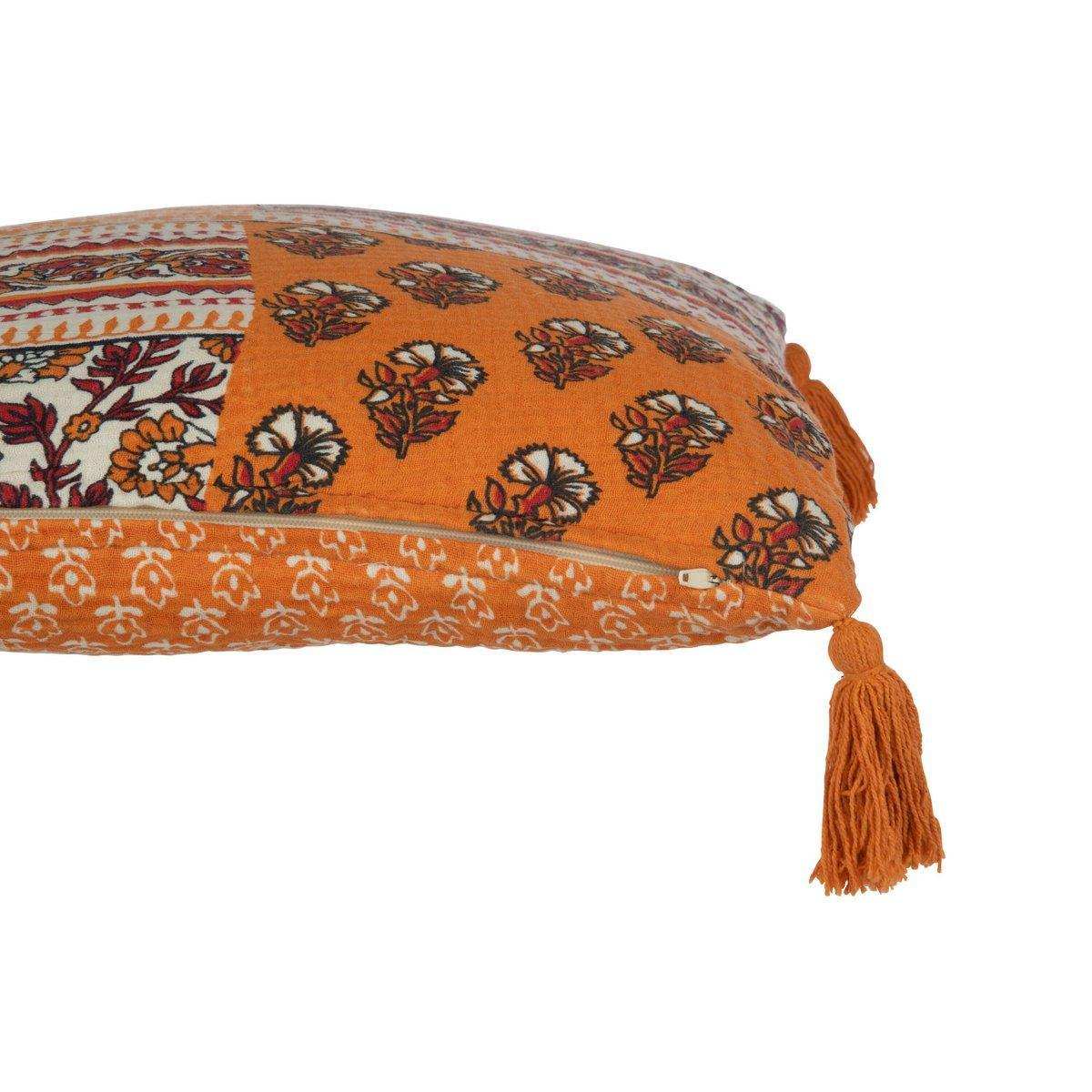 J-Line Kissen Blumen + Quasten – Baumwolle – Orange - HomeDesign Knaus