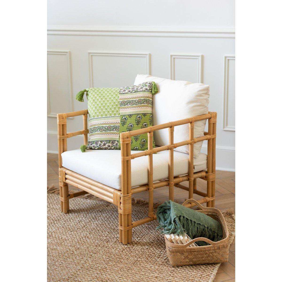 J-Line Kissen Flowers + Quasten – Baumwolle – Grün - HomeDesign Knaus