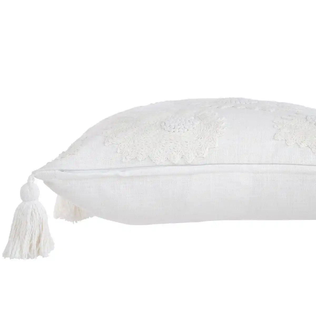 J-Line Kissen Flowers + Quasten – Baumwolle – Weiß - HomeDesign Knaus