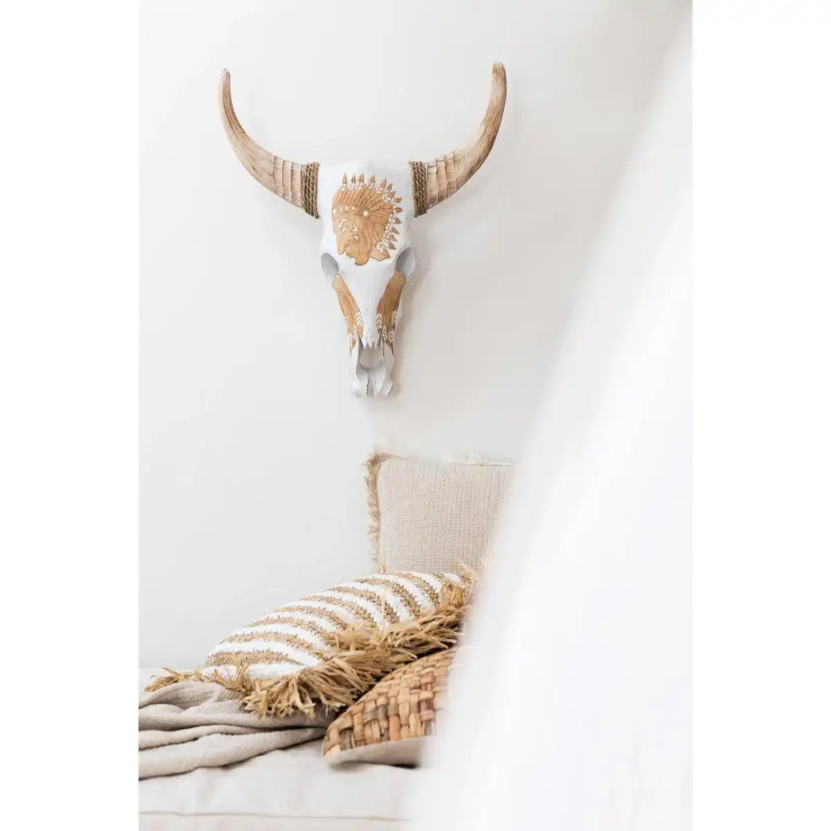 J-Line Kissen Fransen Musselin – Baumwolle – Hellbeige - HomeDesign Knaus