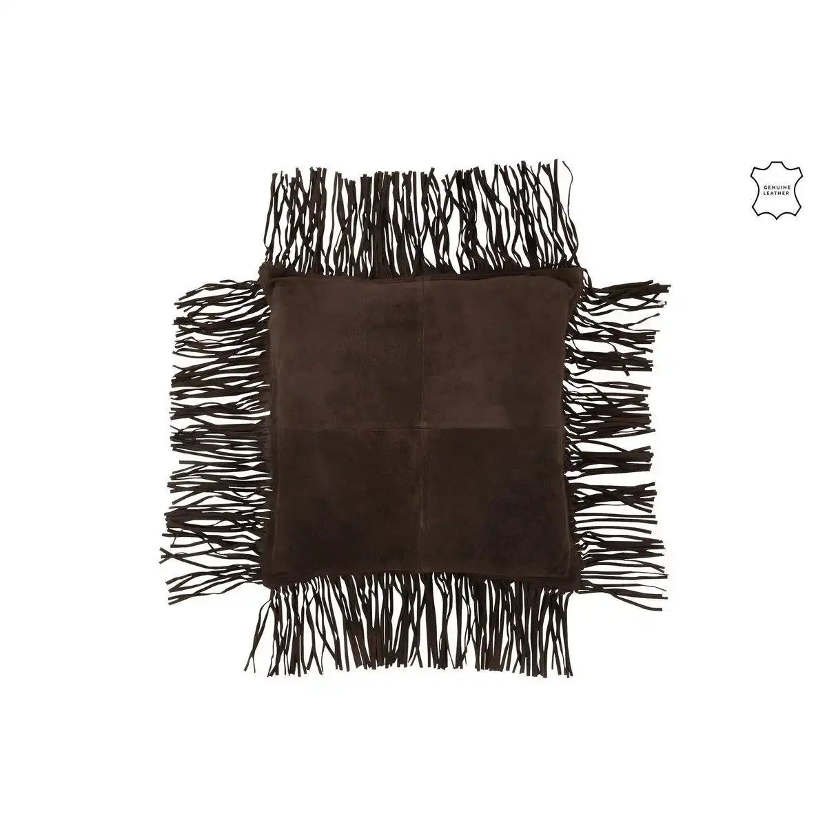 J-Line Kissen Fringe – Leder – Braun - HomeDesign Knaus