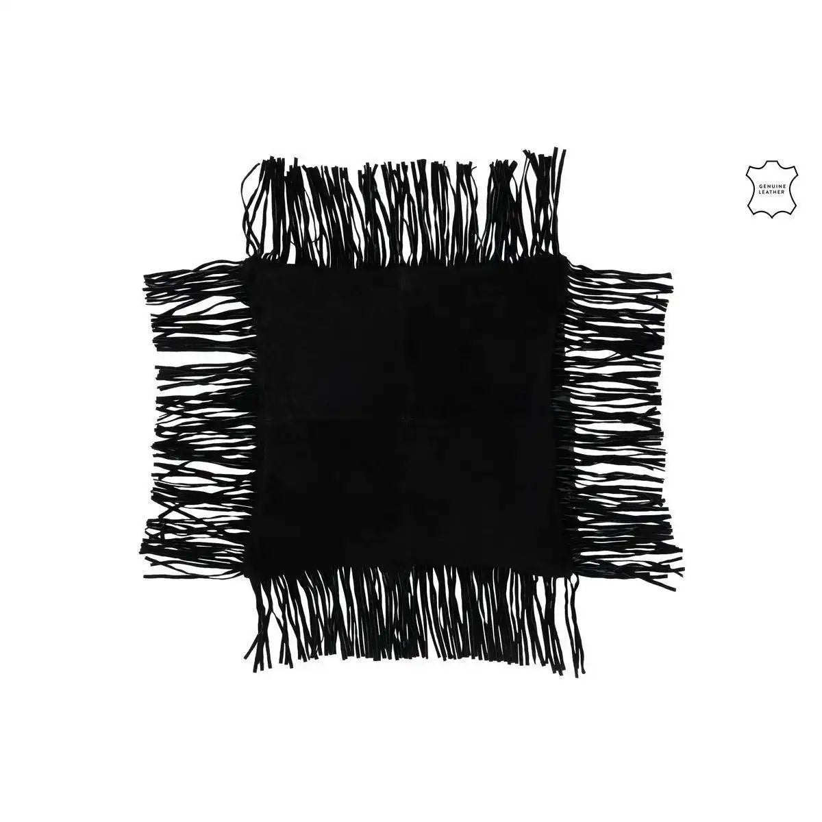 J-Line Kissen Fringe – Leder – Schwarz - HomeDesign Knaus