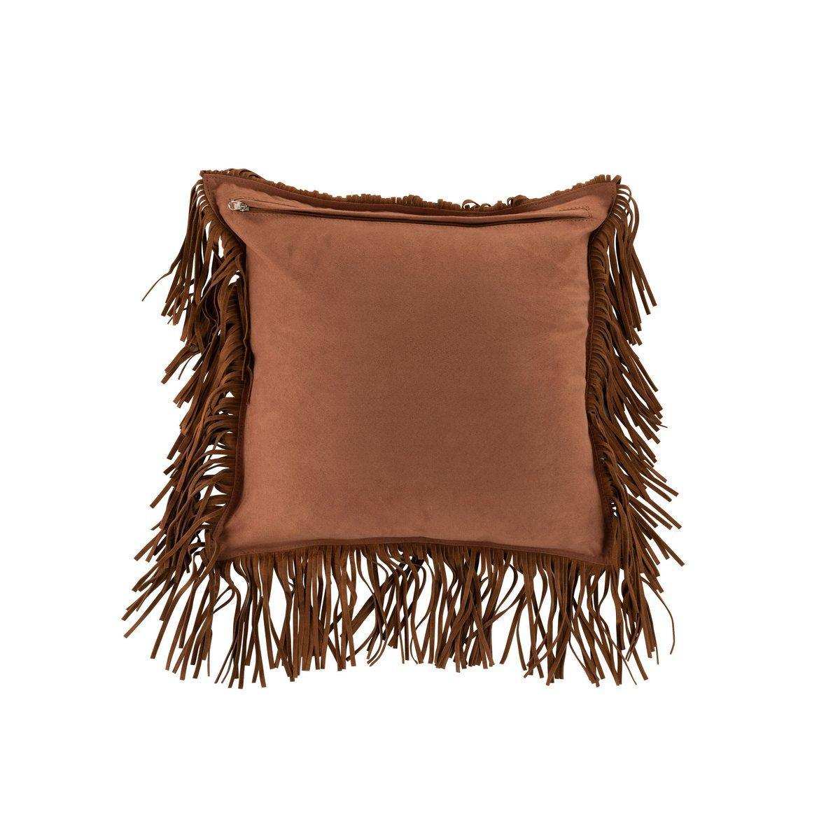 J-Line Kissen Fringes Square – Leder – Cognac - HomeDesign Knaus
