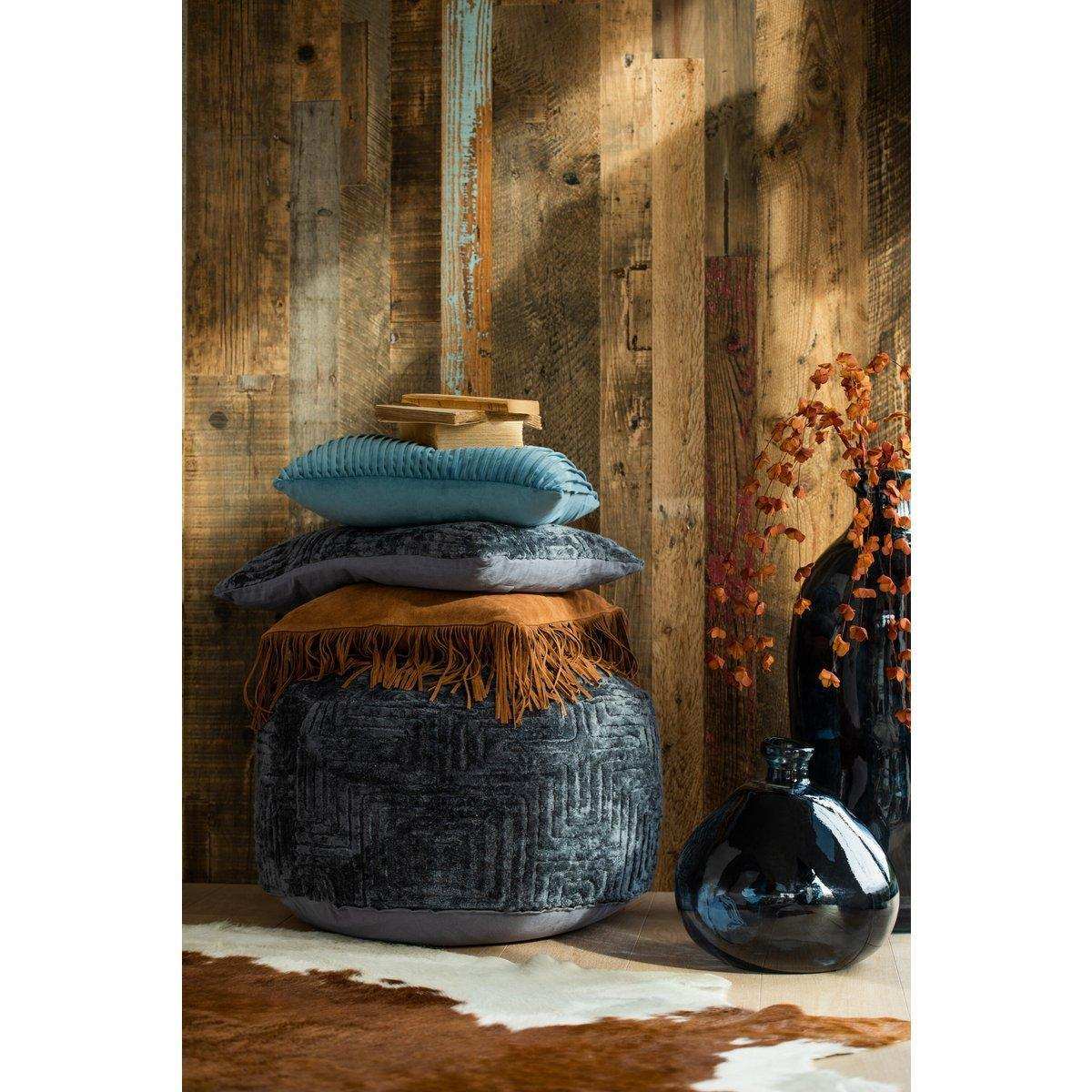 J-Line Kissen Fringes Square – Leder – Cognac - HomeDesign Knaus
