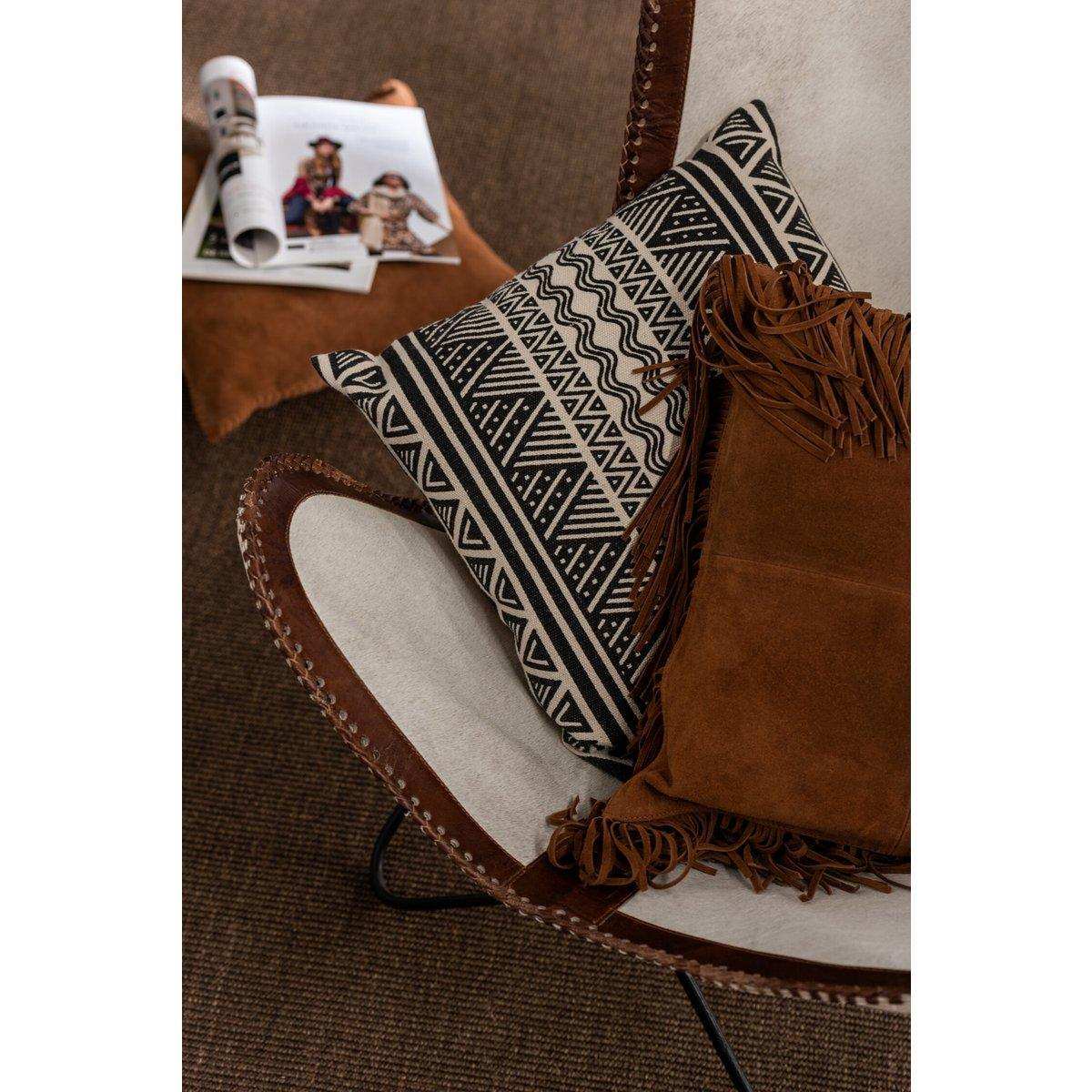 J-Line Kissen Fringes Square – Leder – Cognac - HomeDesign Knaus