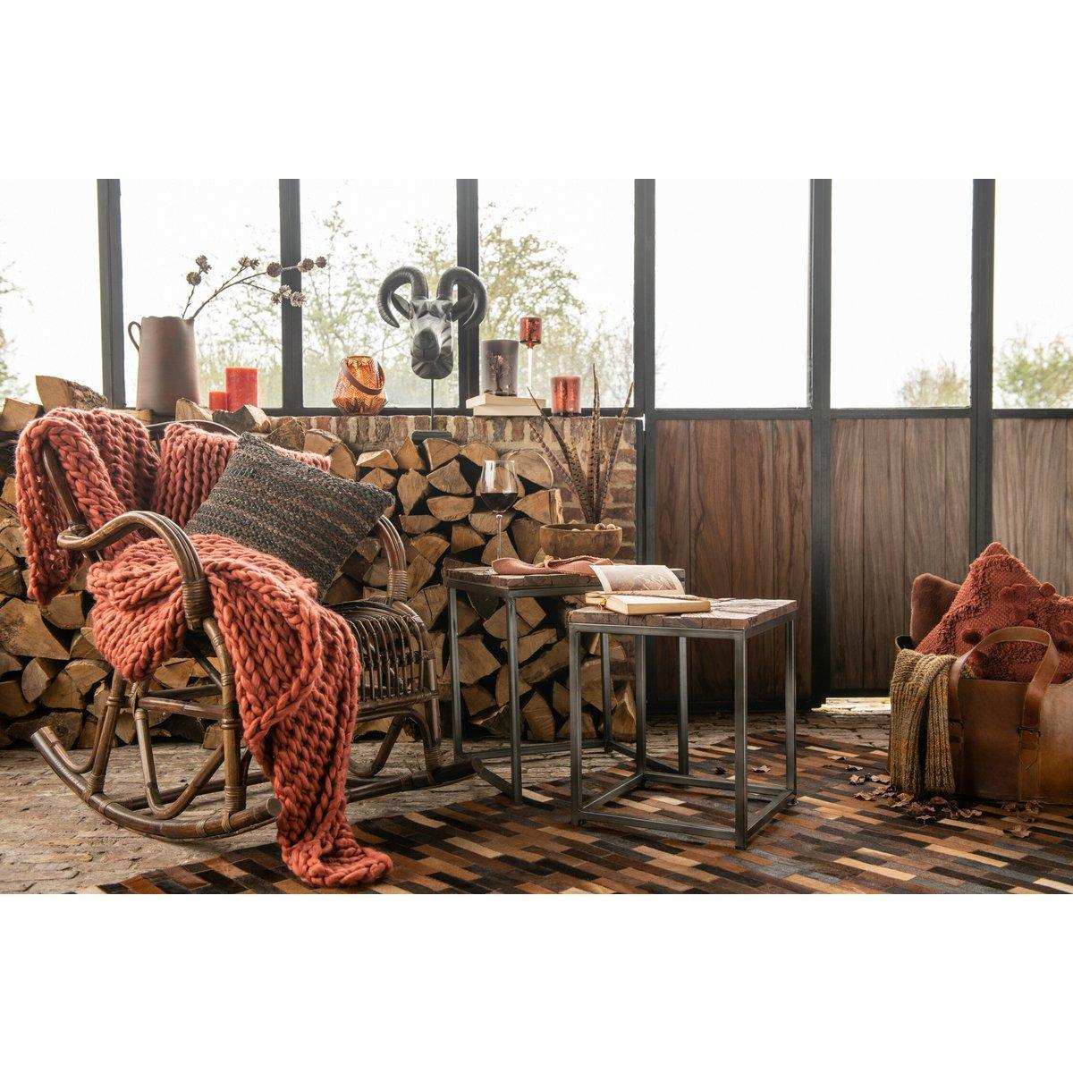 J-Line Kissen gestricktes Quadrat – Polyester/Acryl – rot - HomeDesign Knaus