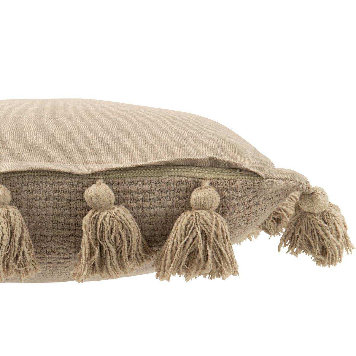 J-Line Kissen, gewebte Quasten, Baumwolle, Taupe - HomeDesign Knaus