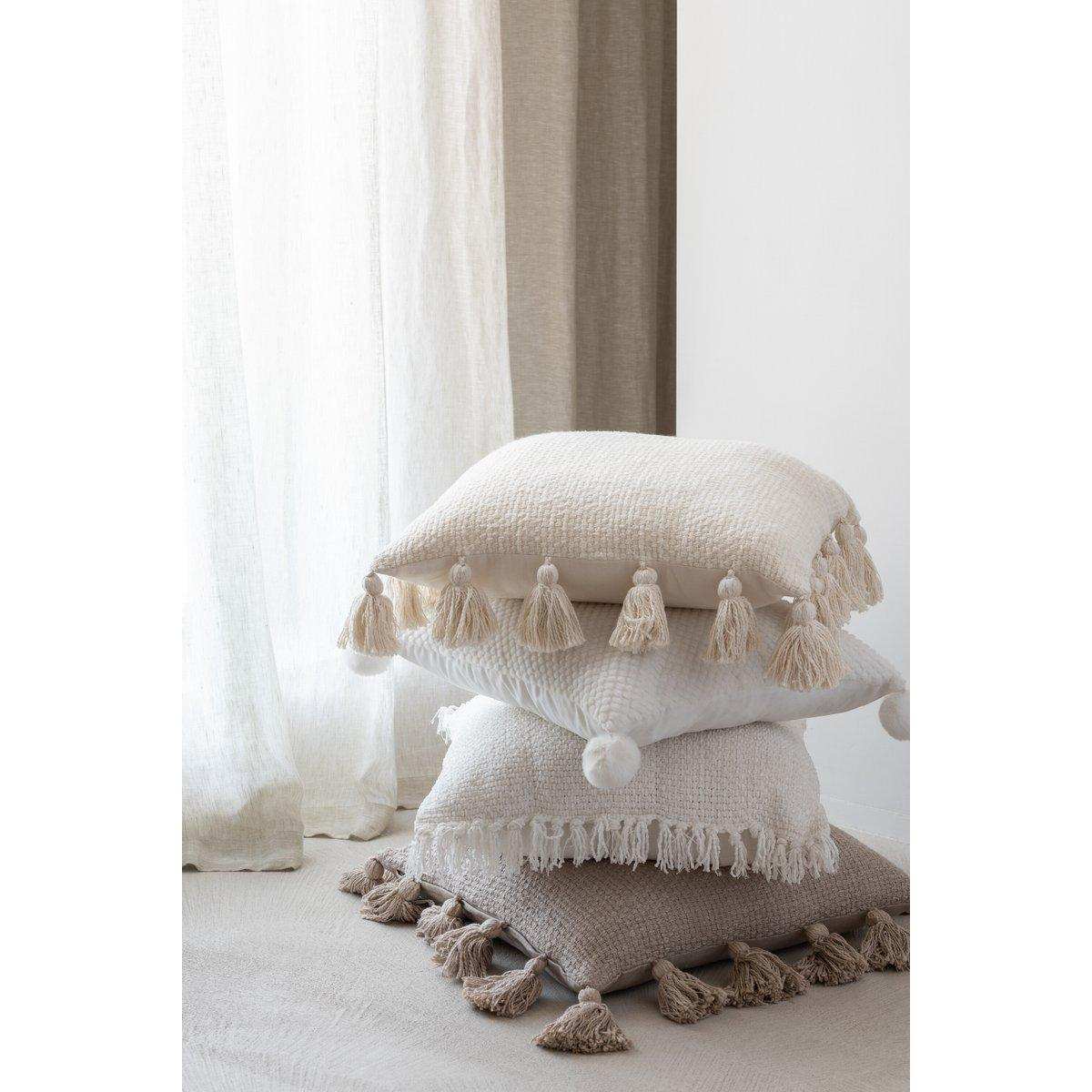 J-Line Kissen, gewebte Quasten, Baumwolle, Taupe - HomeDesign Knaus