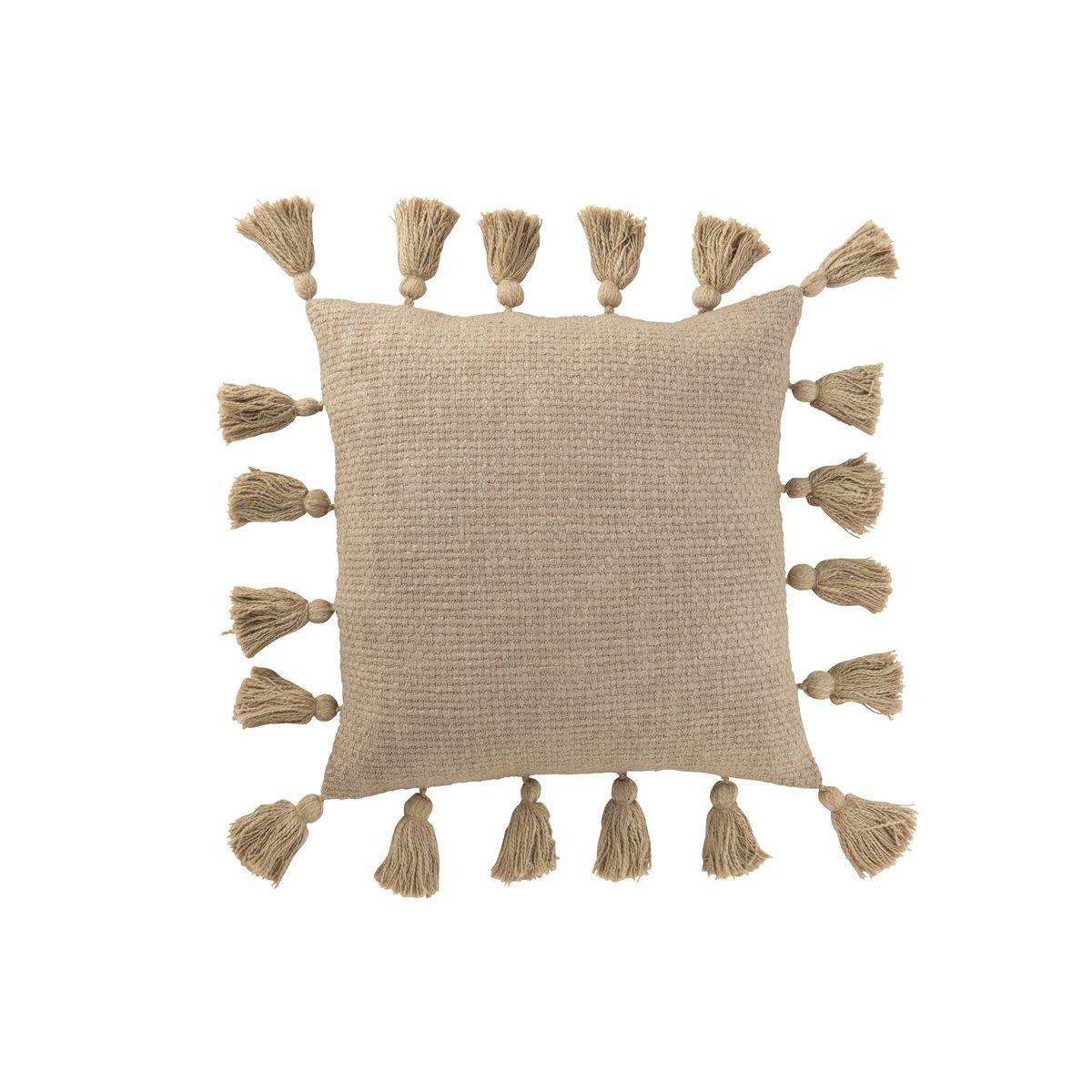 J-Line Kissen, gewebte Quasten, Baumwolle, Taupe - HomeDesign Knaus