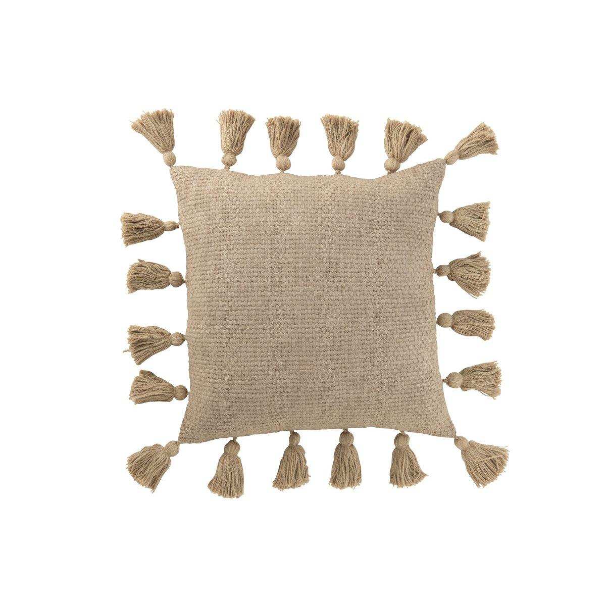 J-Line Kissen, gewebte Quasten, Baumwolle, Taupe - HomeDesign Knaus
