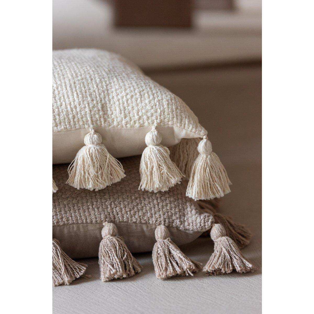 J-Line Kissen, gewebte Quasten, Baumwolle, Taupe - HomeDesign Knaus