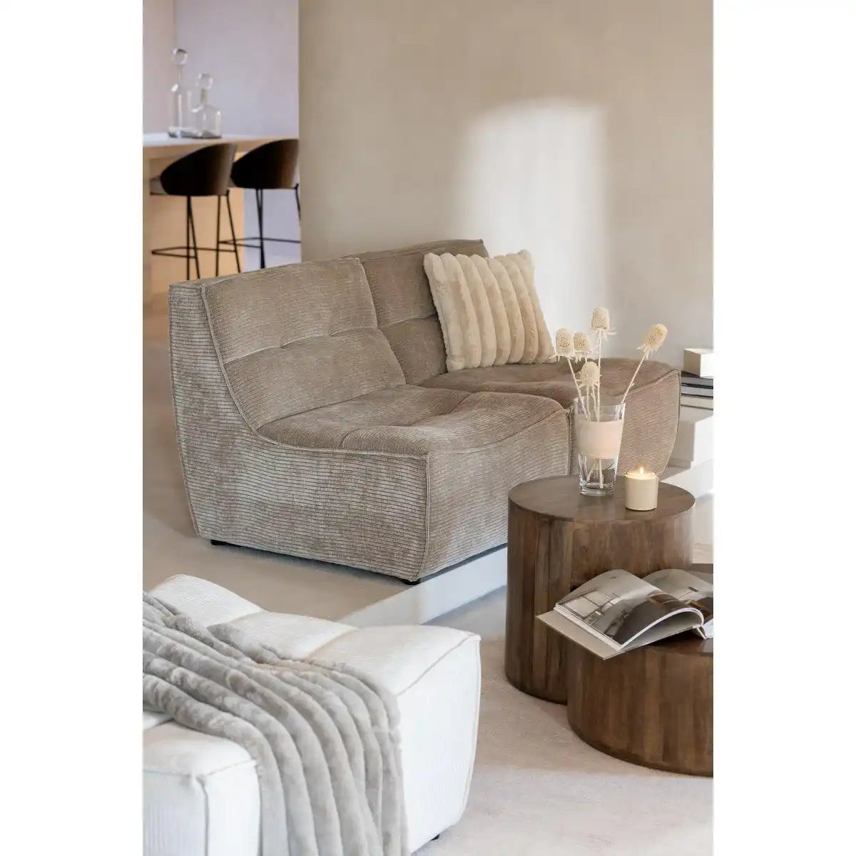 J-Line Kissen groß Cord Polyester Beige - HomeDesign Knaus