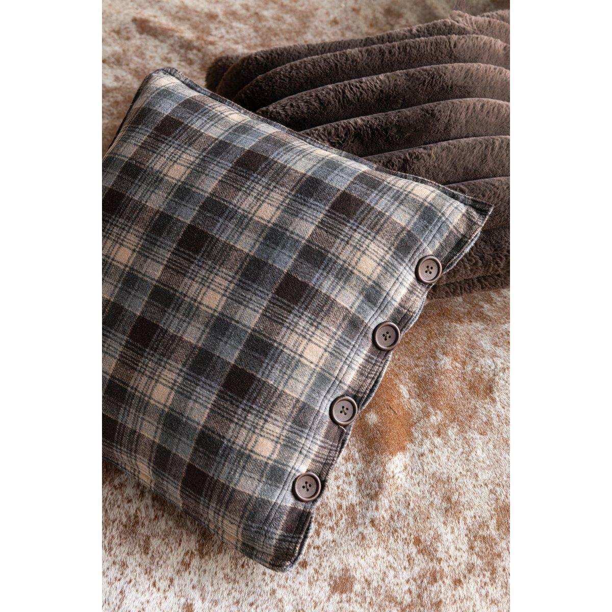 J-Line Kissen Karo+Knöpfe Polyester Braun/Grau/Beige - HomeDesign Knaus