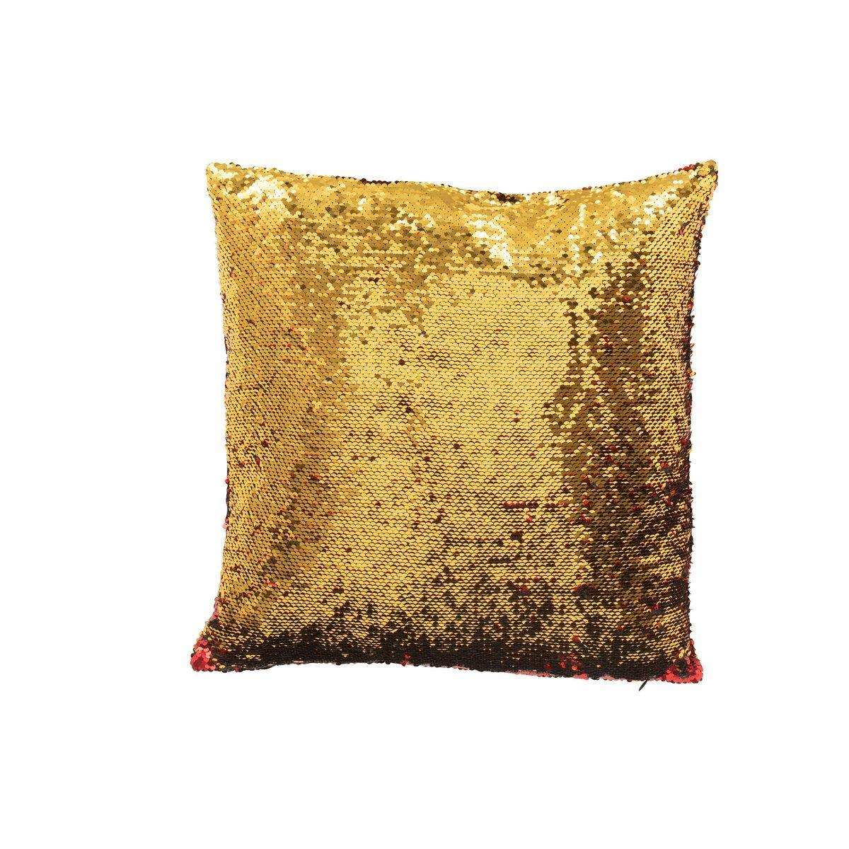 J-Line Kissen mit wendbaren Pailletten, Rot/Gold - HomeDesign Knaus