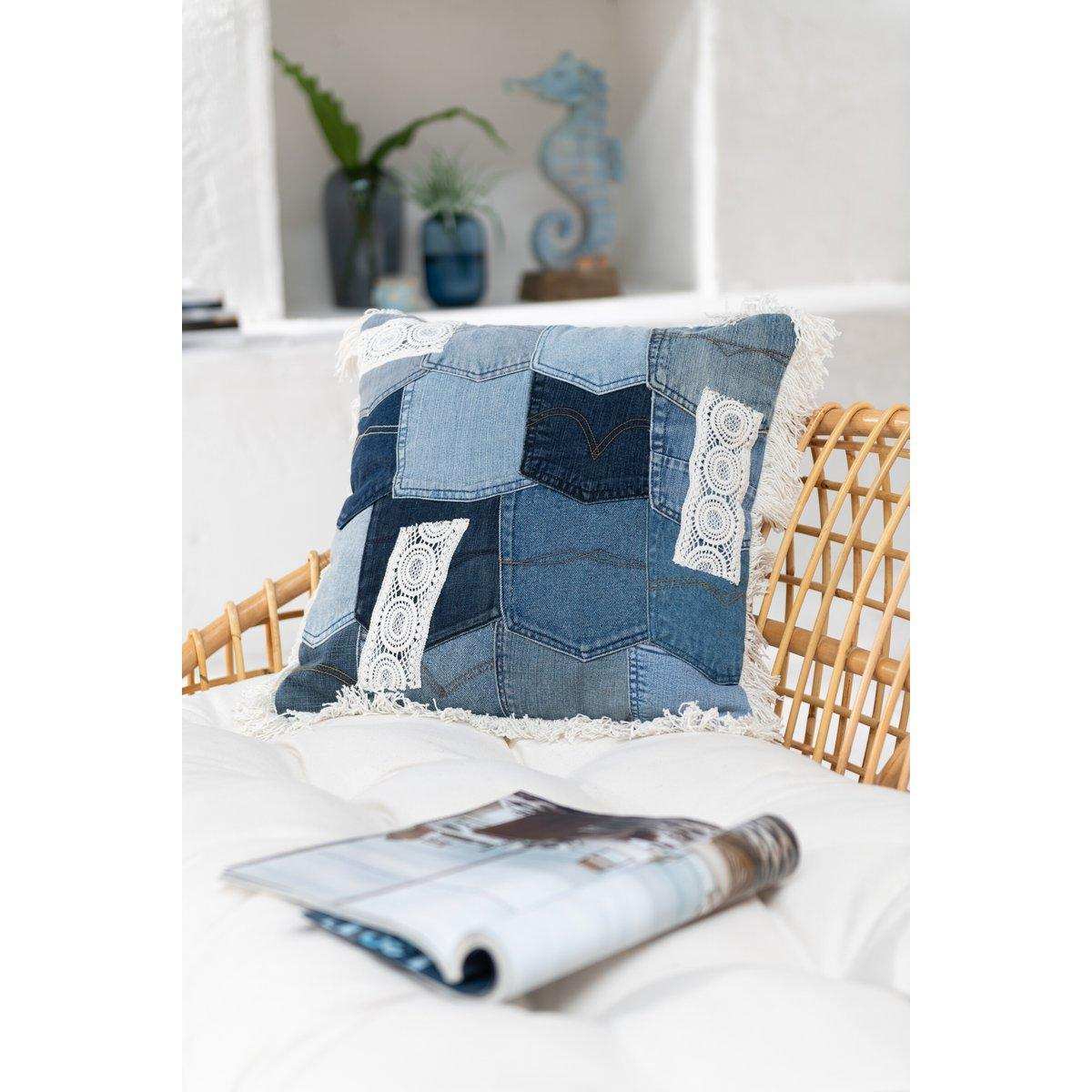 J-Line Kissen Patchwork - Denim/Baumwolle - Blau/Weiß - HomeDesign Knaus