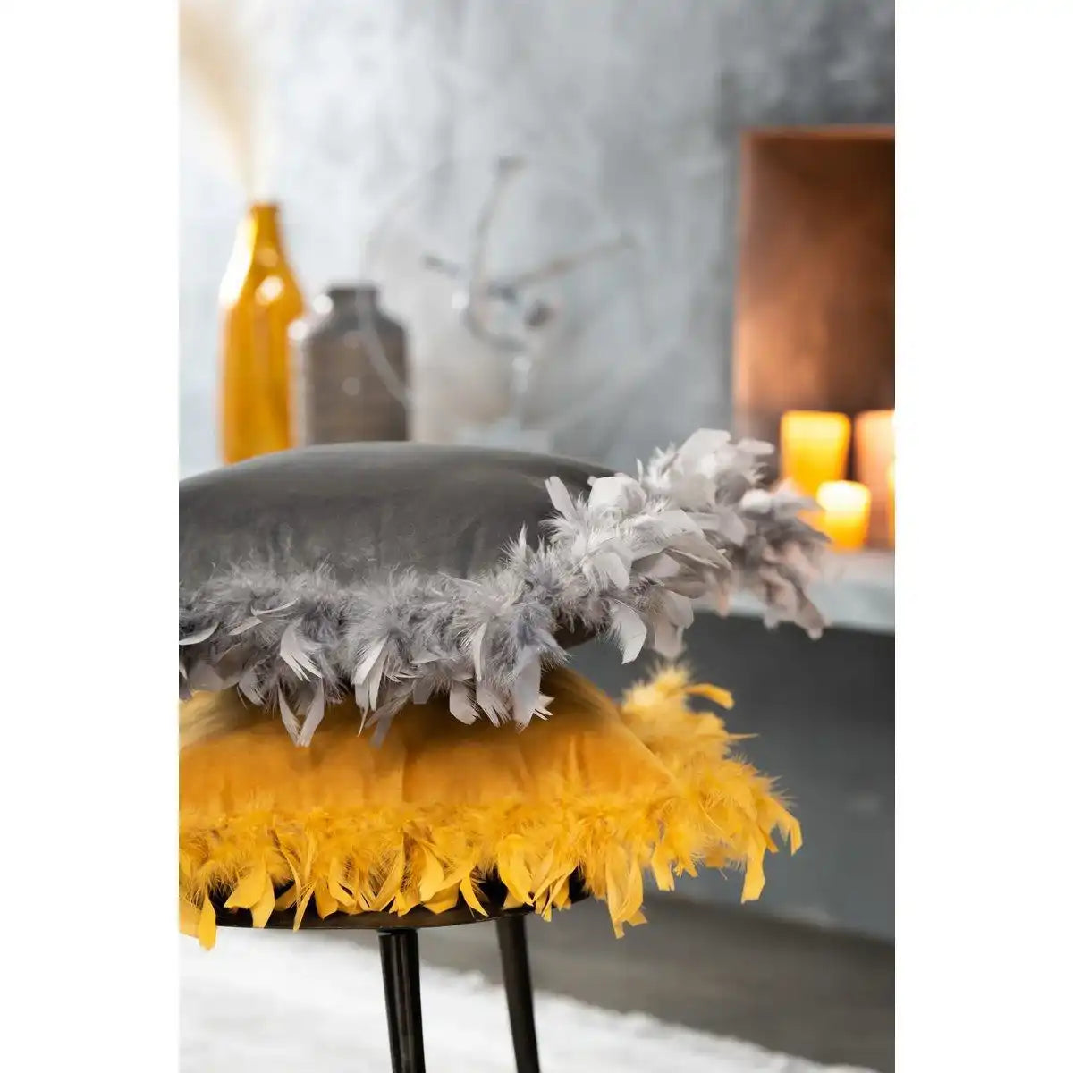 J-Line Kissen Plumes – Polyester – Grau - HomeDesign Knaus