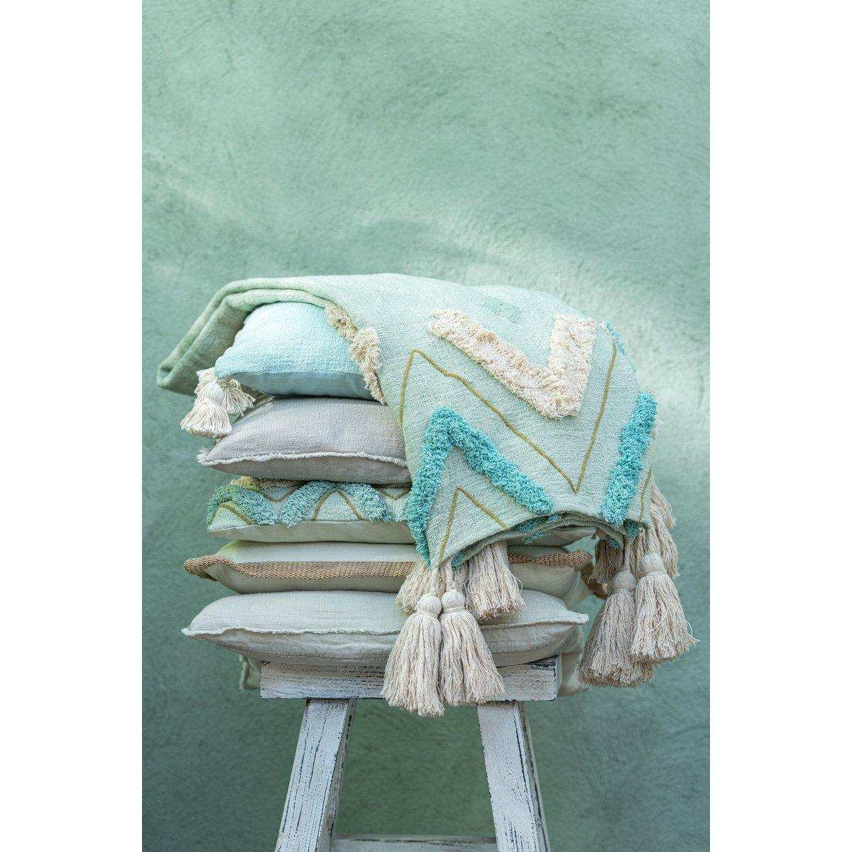 J-Line Kissen Rechteck Pompom – Baumwolle – Polyester – Blau - HomeDesign Knaus