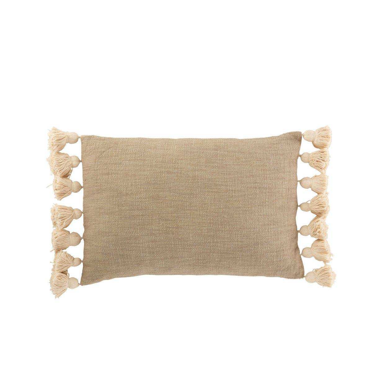 J-Line Kissen Rechteck Pompom – Baumwolle – Polyester – Taupe - HomeDesign Knaus