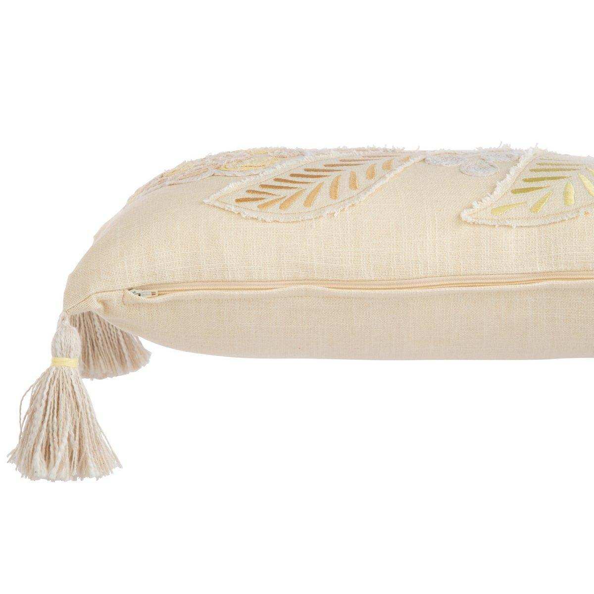 J-Line Kissen Rechteckige Blume + Quasten – Baumwolle – Hellgelb - HomeDesign Knaus