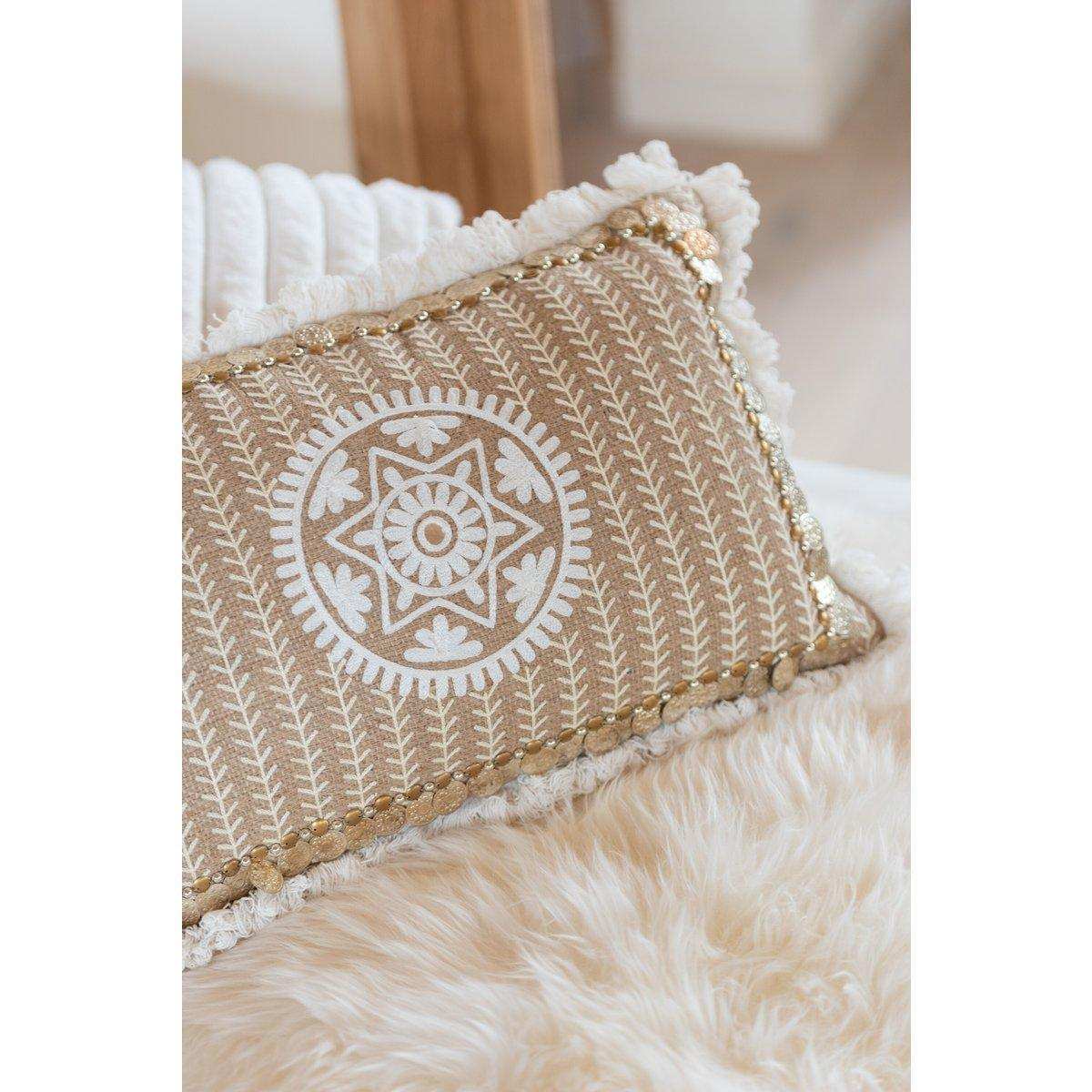 J-Line Kissen Rechteckiges Muster – Jute – Natur/Beige - HomeDesign Knaus
