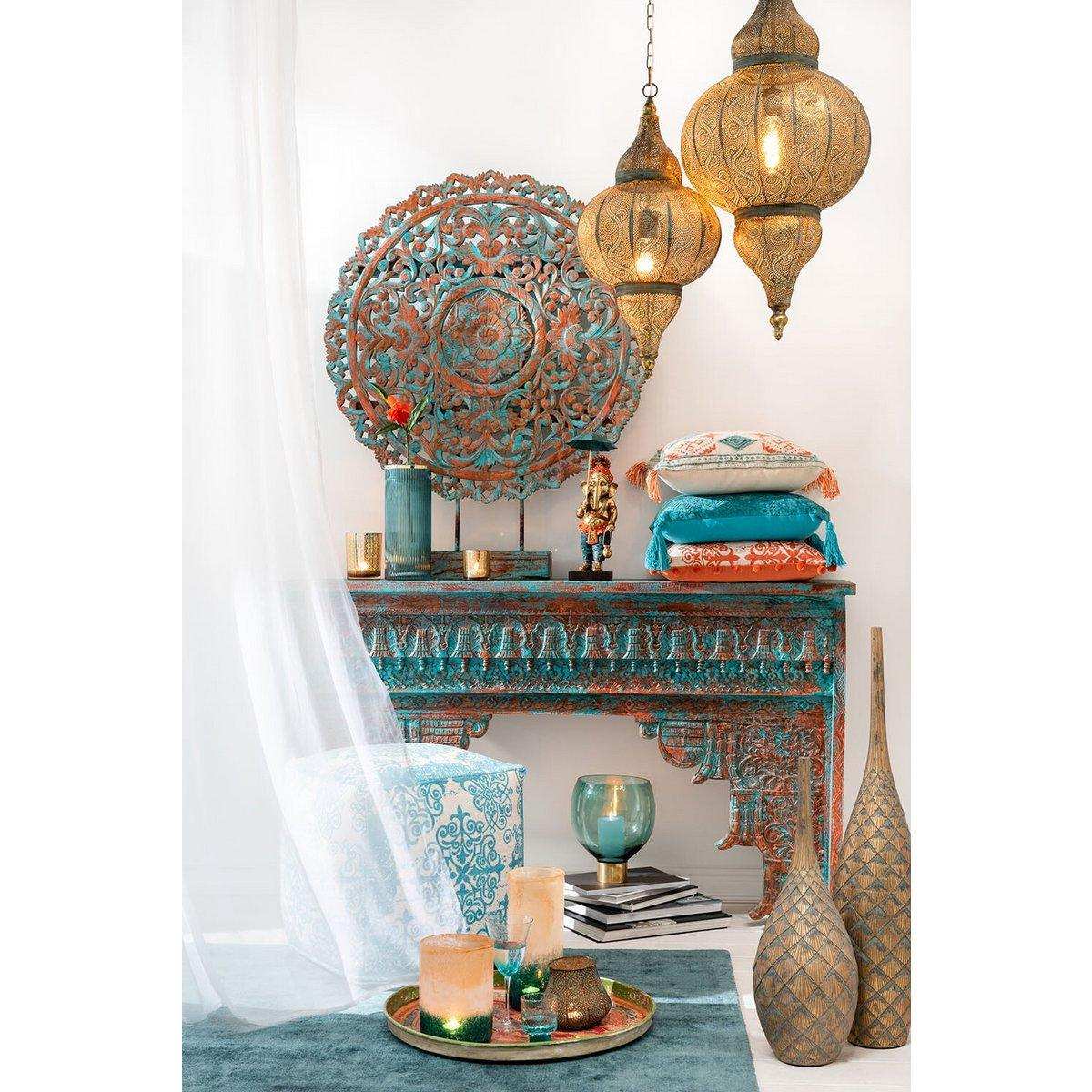 J-Line Kissen Square Fayola – Baumwolle – Türkis - HomeDesign Knaus