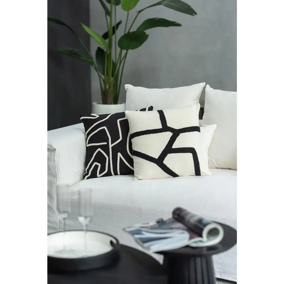 J-Line Kissen Stripe - Textil - weiß/schwarz - HomeDesign Knaus