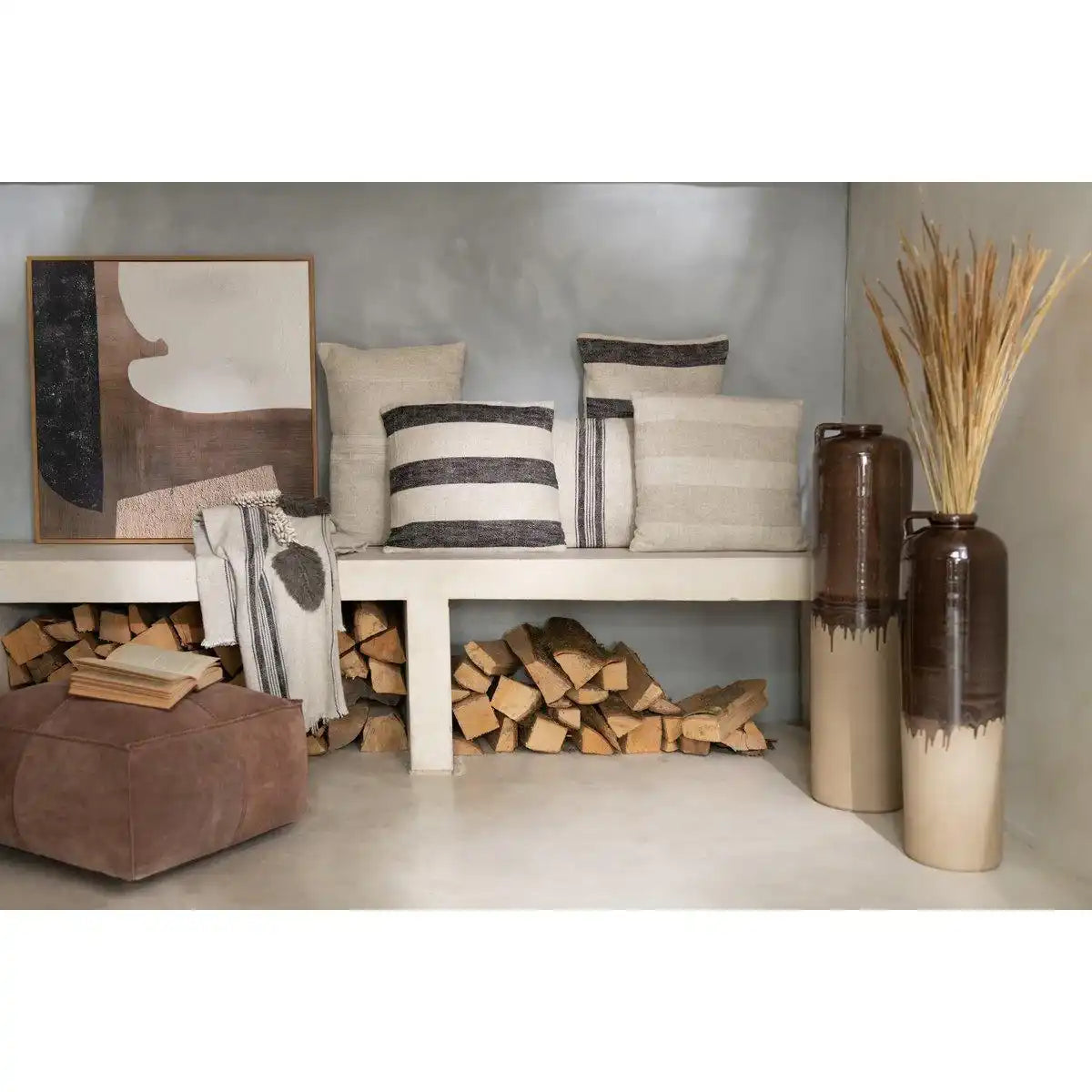 J-Line Kissen Stripes – Leinen – Beige - HomeDesign Knaus