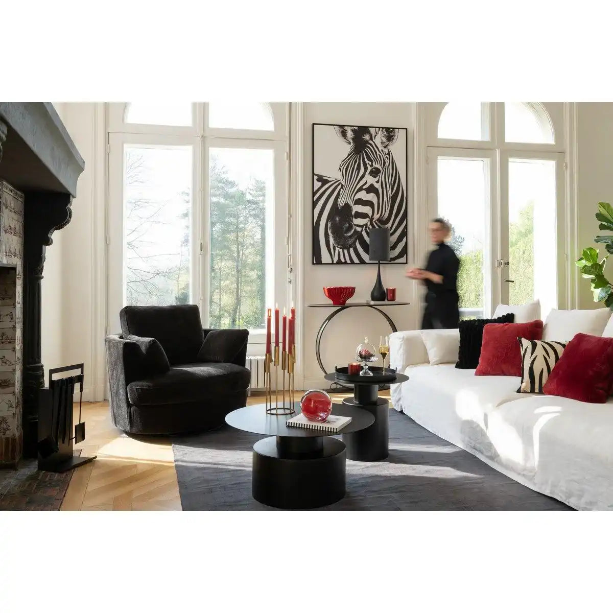 J-Line Kissen Zebra Square - Leder - Schwarz/Weiß - HomeDesign Knaus