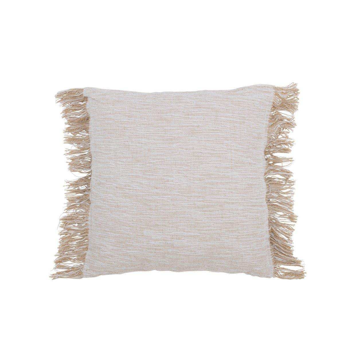J-Line Kissen Zweifarbiger Stoff + Fransen – Baumwolle – Weiß/Beige - HomeDesign Knaus