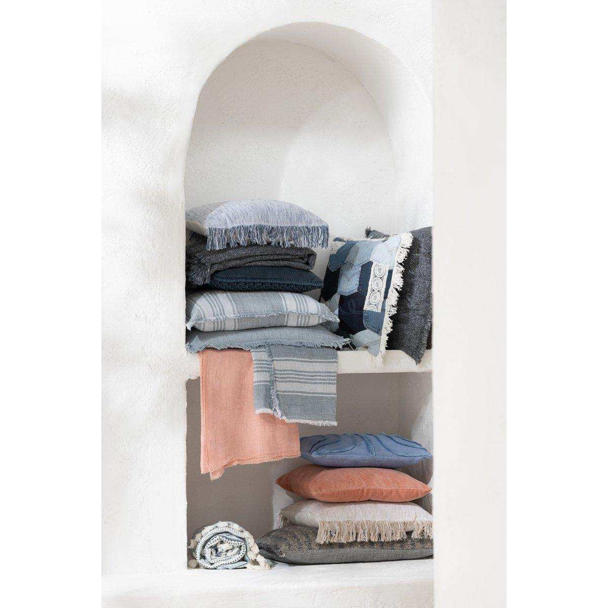 J-Line Kissen Zweifarbiger Stoff + Fransen – Baumwolle – Weiß/Beige - HomeDesign Knaus