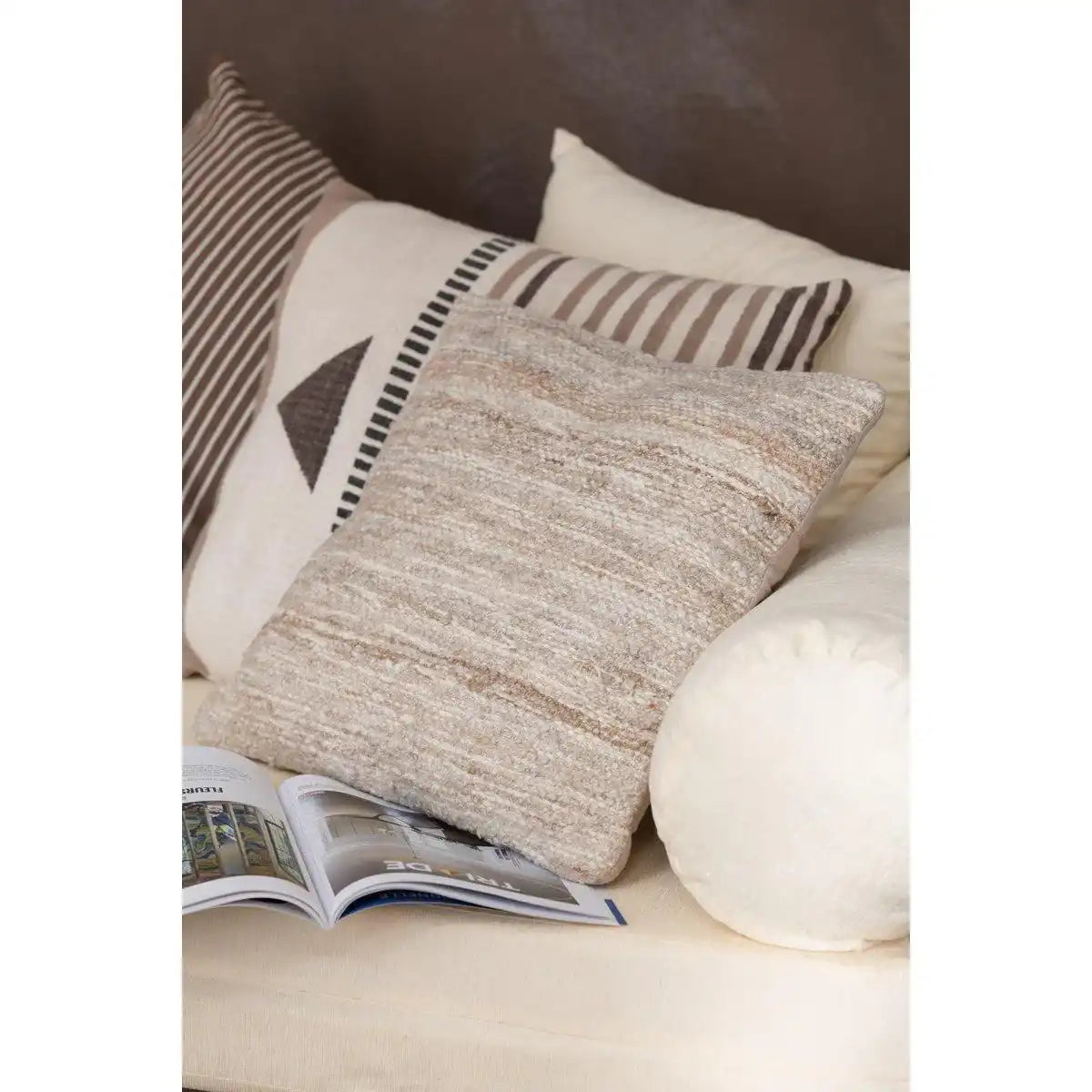 J-Line Kissen Zweifarbiger Stoff – Wolle – Beige - HomeDesign Knaus